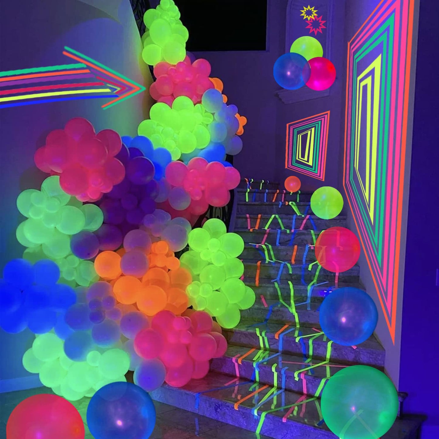 120 Pieces Uv Neon Balloons 12 Inch Large Blacklight Glow In The Dark Balloons 5 Colors Fluorescent Neon Glow Balloons For Black