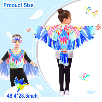 Irolewin Eagle-Bird-Wings-Costume For Kids And Bird Mask Owl Dress-Up Costumes For Girls Boys Play Halloween Party Favors