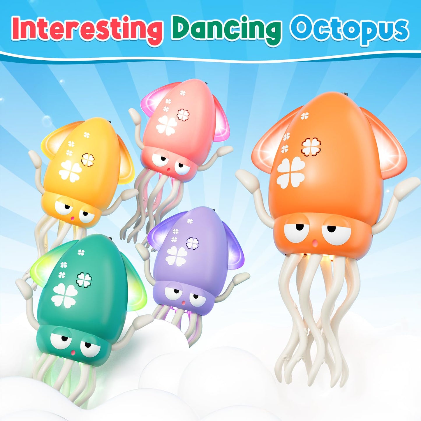 Dancing Squid Baby Toy, Electric Crawling Octopus Tummy Time Toy, Rechargeable Magic Dancing Music Squid Baby Toys for 3 4 5 6 Y