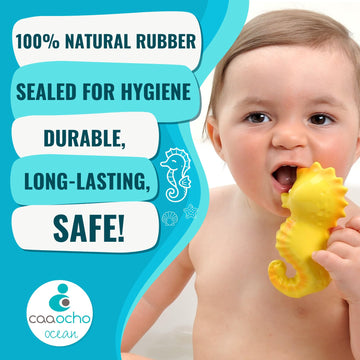 Caaocho Pure Natural Rubber Bath Toy - Nalu The Seahorse Baby Toy - Hole Free Bath Toys, Bpa Free Bath Toys For Infants, Without