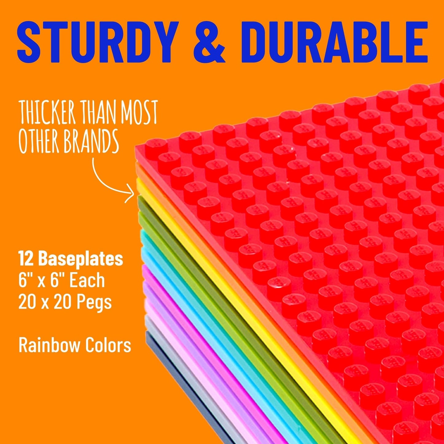 Strictly Briks 12 Pack Classic Stackable Baseplates 6x6, for Building Bricks, 20x20 Studs Plates Mats 100% Compatible with All M