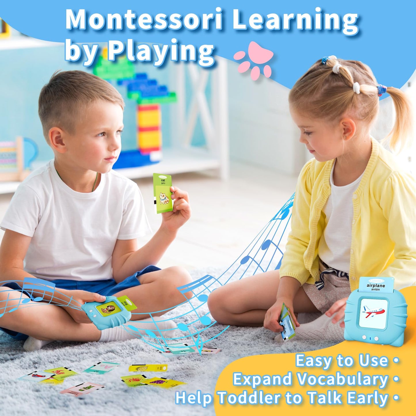 Aullsaty Toddler Toys Bilingual English And Spanish Talking Flash Cards For 1 2 3 4 5 6 Year Old Boys And Girls, Autism Sensory