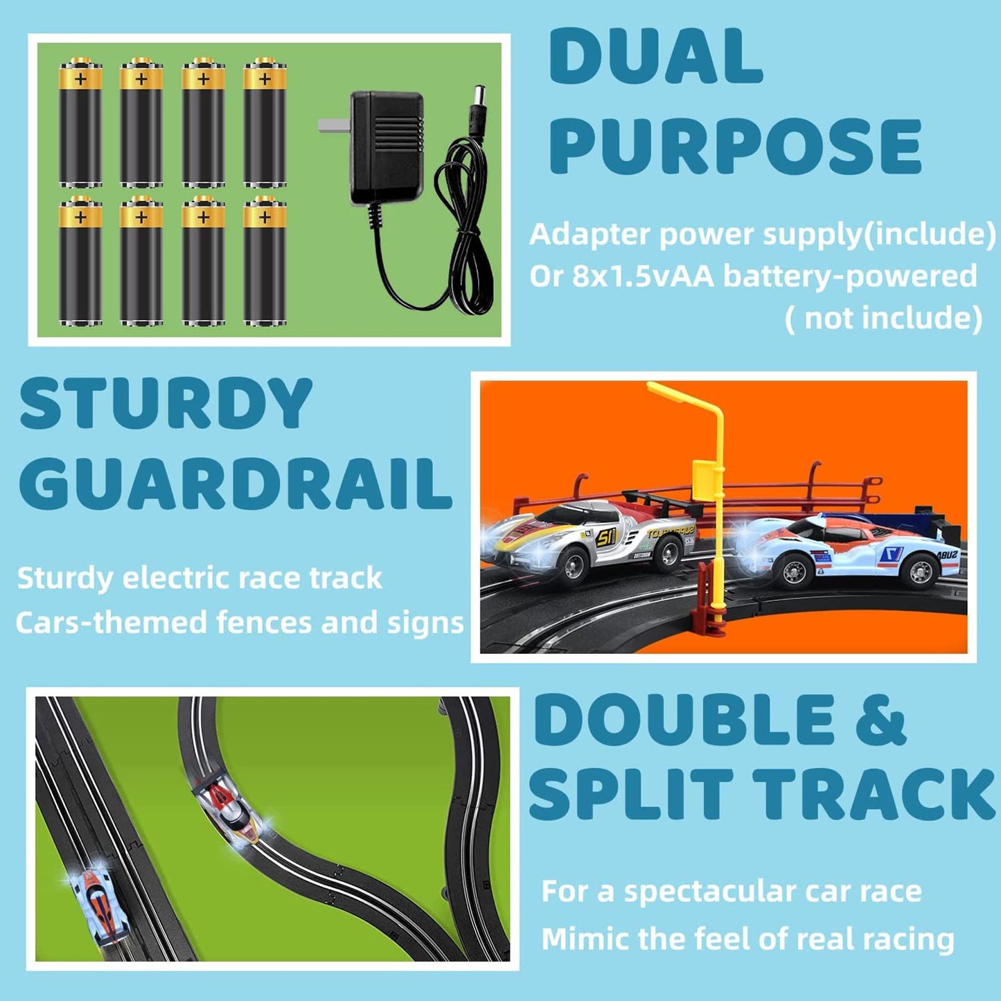 Electric Racing Track Sets For Boys And Kids Including 4 Slot Cars 1:43 Scale And 2 Controllers, Gift Toys For Children