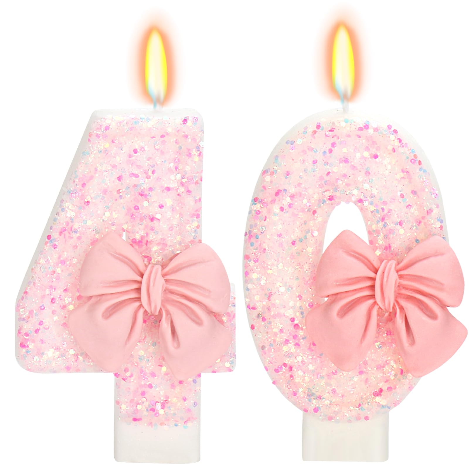 ElekFX 40th Birthday Candles for Cake, Pink Bow Number Cake Candles, 2.76 inch Number Happy Birthday Candle, Cake Topper Decorat