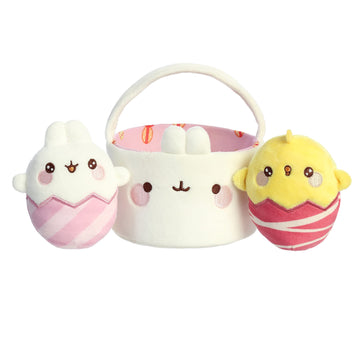 Aurora® Playful Molang Easter Basket Stuffed Animal - Adorable Characters Design - White 6 Inches