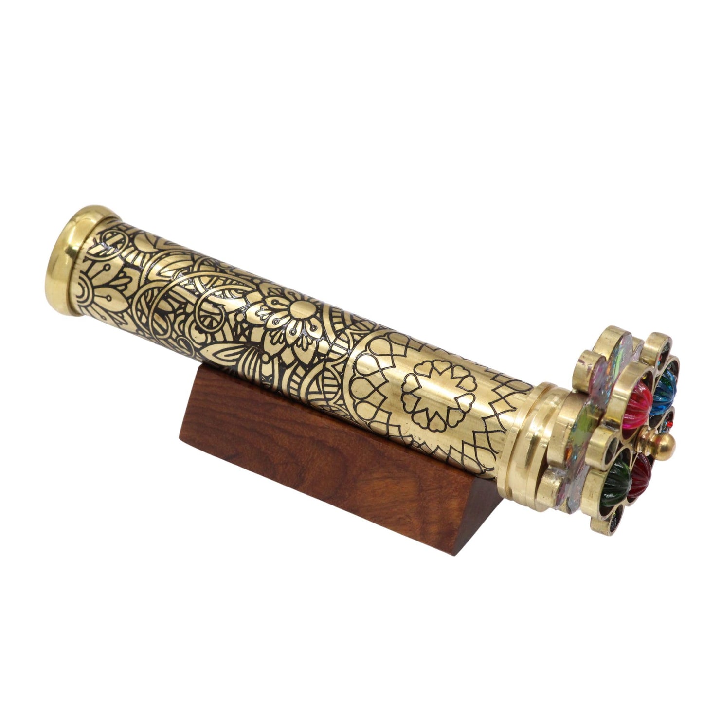 Rii Handcrafted Etched Floral Pattern Lacquered Brass Kaleidoscope Includes Two Separate Turning Wheels-A Unique Gift To My Son,