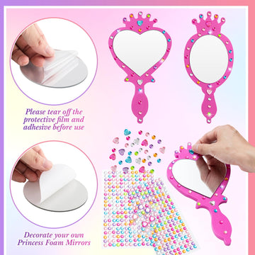 Geetery 20 Pcs Unbreakable Kids Mirror Diy Decorate Your Own Princess Mirror Mermaid Mirrors Princess Foam Mirrors Small Mirrors