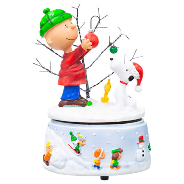 Charlie Brown And Snoopy Snowy White Glitter 7 X 5 Resin Holiday Musical Figurine