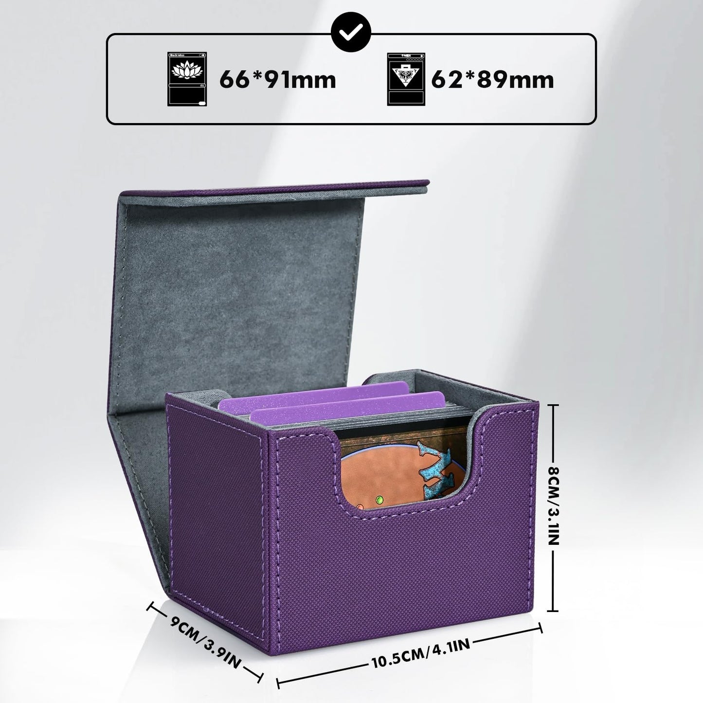 ZLCA Card Deck Box for Trading Cards  MTG Commander Deck Box Holds 120+ Single Sleeved  Leather Magnetic Card Storage Case Fits for TCG CCG Magic (Purple)