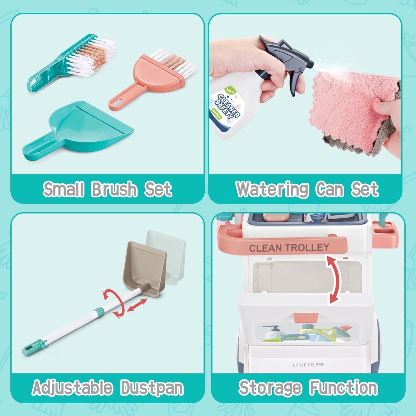 Deao Kids Cleaning Set, 20 Pcs Pretend Play Housekeeping Supplies Kit ,Includes Real Working Vacuum Cleaner, Kid Broom, Spray Bo
