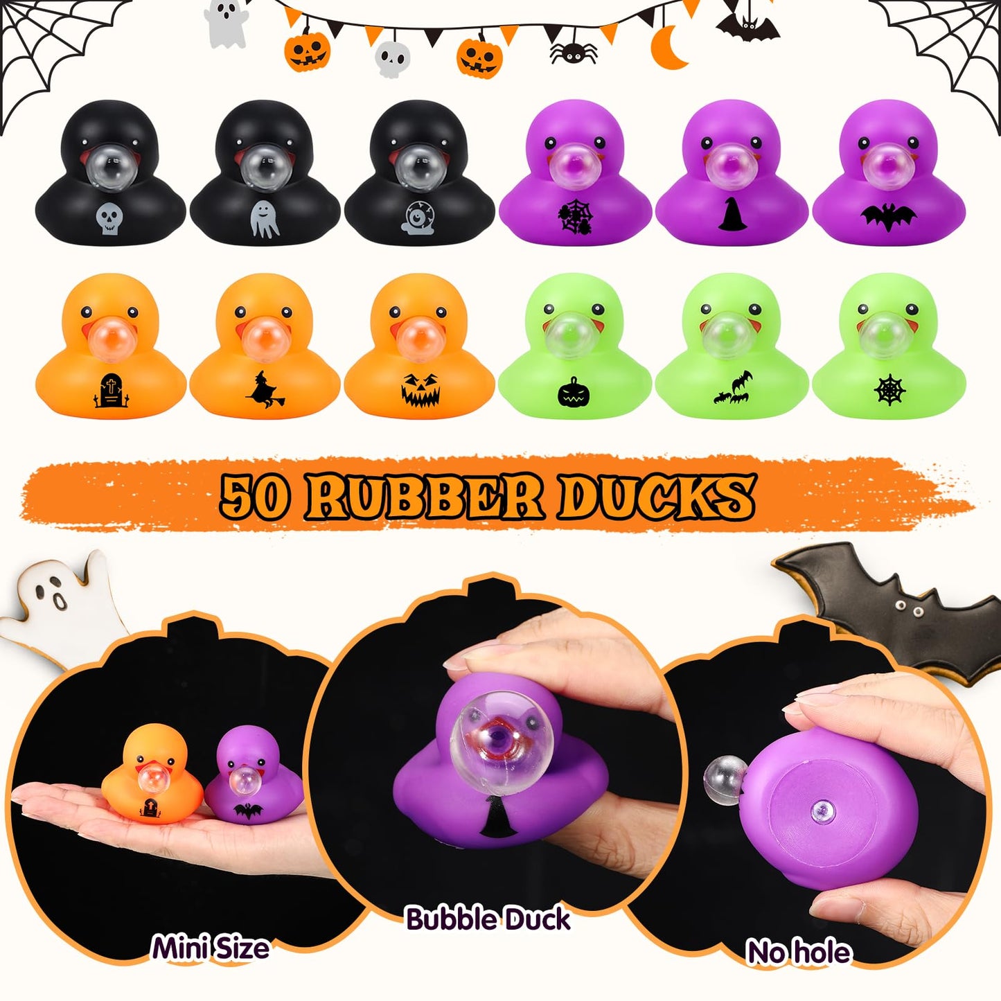 Junkin 24 Pcs Halloween Rubber Ducks Bulk Mini Rubber Ducks Small Duck in Bulk Gift for Halloweens Party Favors Toys (Blow Bubbles Duck)