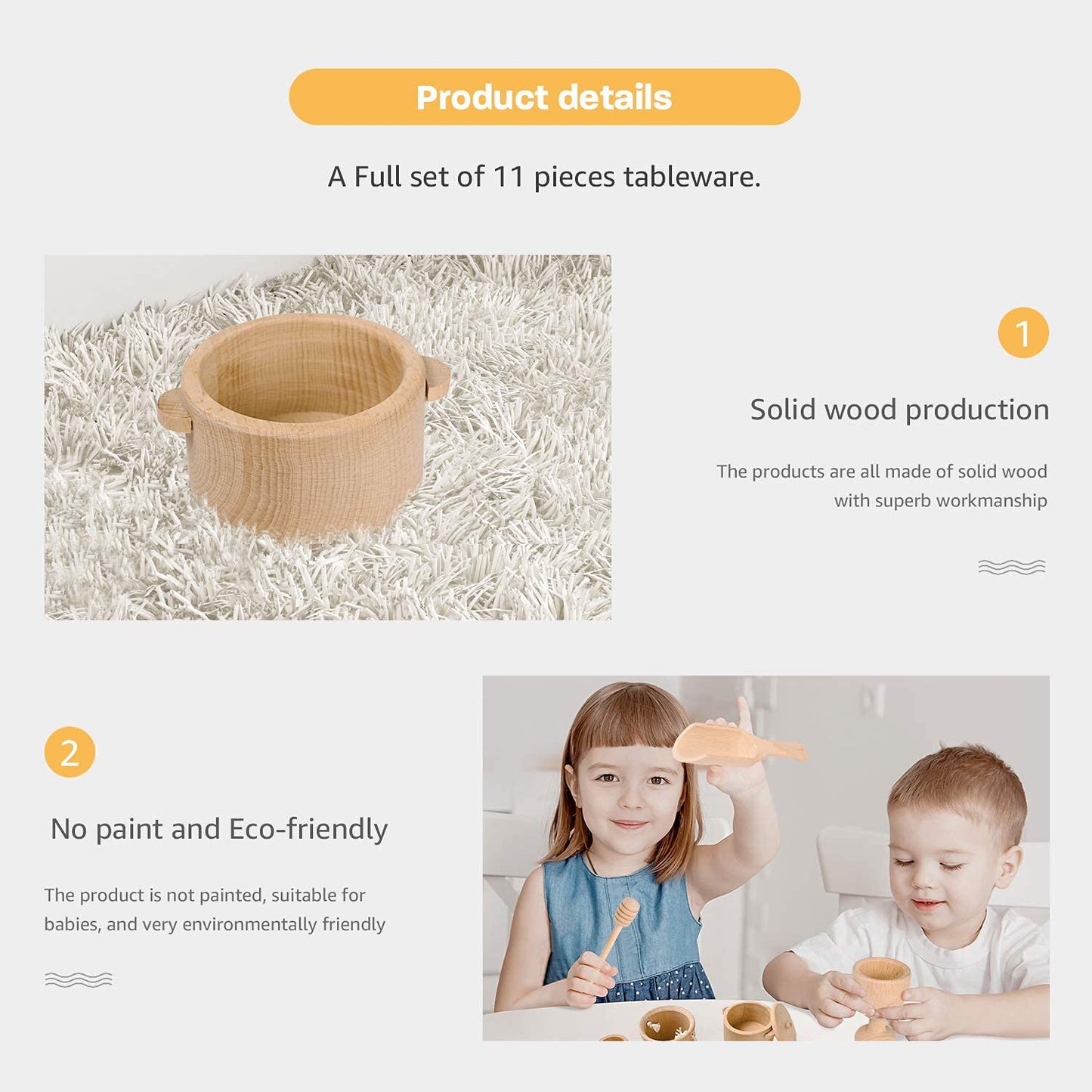 Mont Pleasant Montessori Toys Sensory Bin Toys For 1 Year Old Toddlers, 11Pcs Wooden Waldorf Toys Wooden Scoops And Tongs For Transfer Work And Fine Motor Skills Development