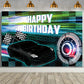 MEHOFOND 7x5ft Car Racing Happy Birthday Backdrop, Black Racing Party Photo Background for Boys, Cars Party Decorations Car Bann