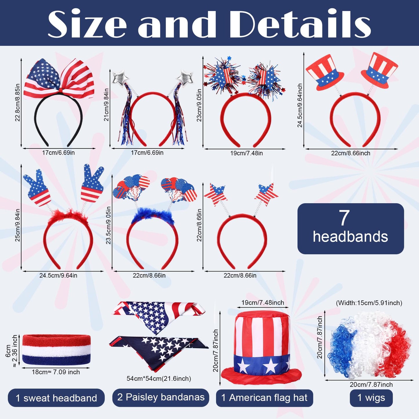 Suncalla 12 Pcs 4th of July Accessories Set-patriotic Headbands, American Flag Hats, Wigs & Bandanas for Independence Day Partie