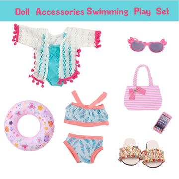 18 Inch American Doll Accessories, 18 Inch Fashion Doll Swimming Play Sets For American 18 Inch Girl Doll Including Doll Clothes Swimsuit Sunglasses Phone Shoes