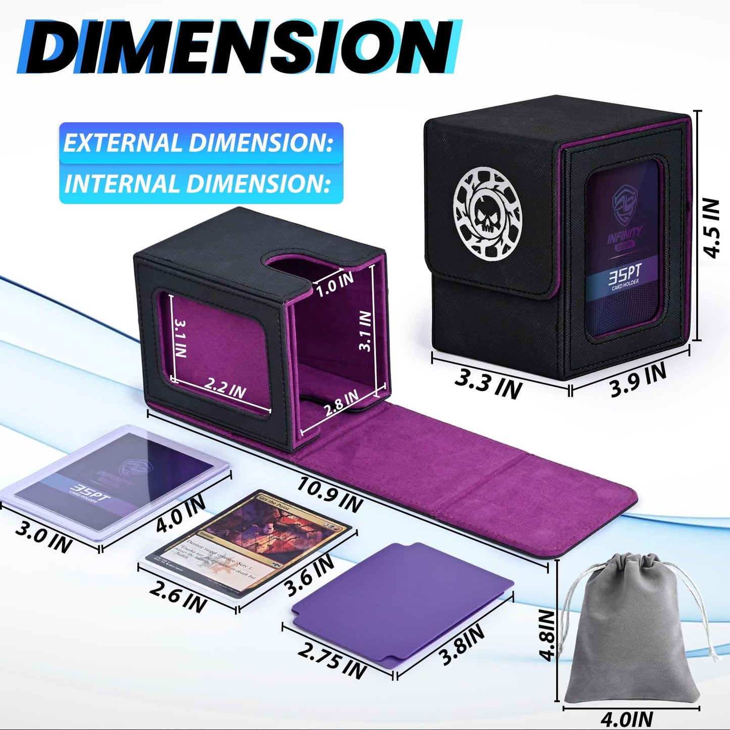 Infinity Guard MTG Deck Box with Commander Display for 120+ Single Sleeved Cards  Denim Magnetic Card Storage Box Fits for TCG CCG Magic Cards (Black&Purple)