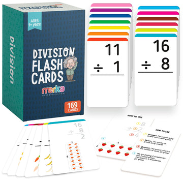 Merka 3Rd Grade Division Flash Cards For Kids, Set Of 169 Division Number Flash Cards, Classroom Use And Homeschool Supplies, Fraction Manipulatives