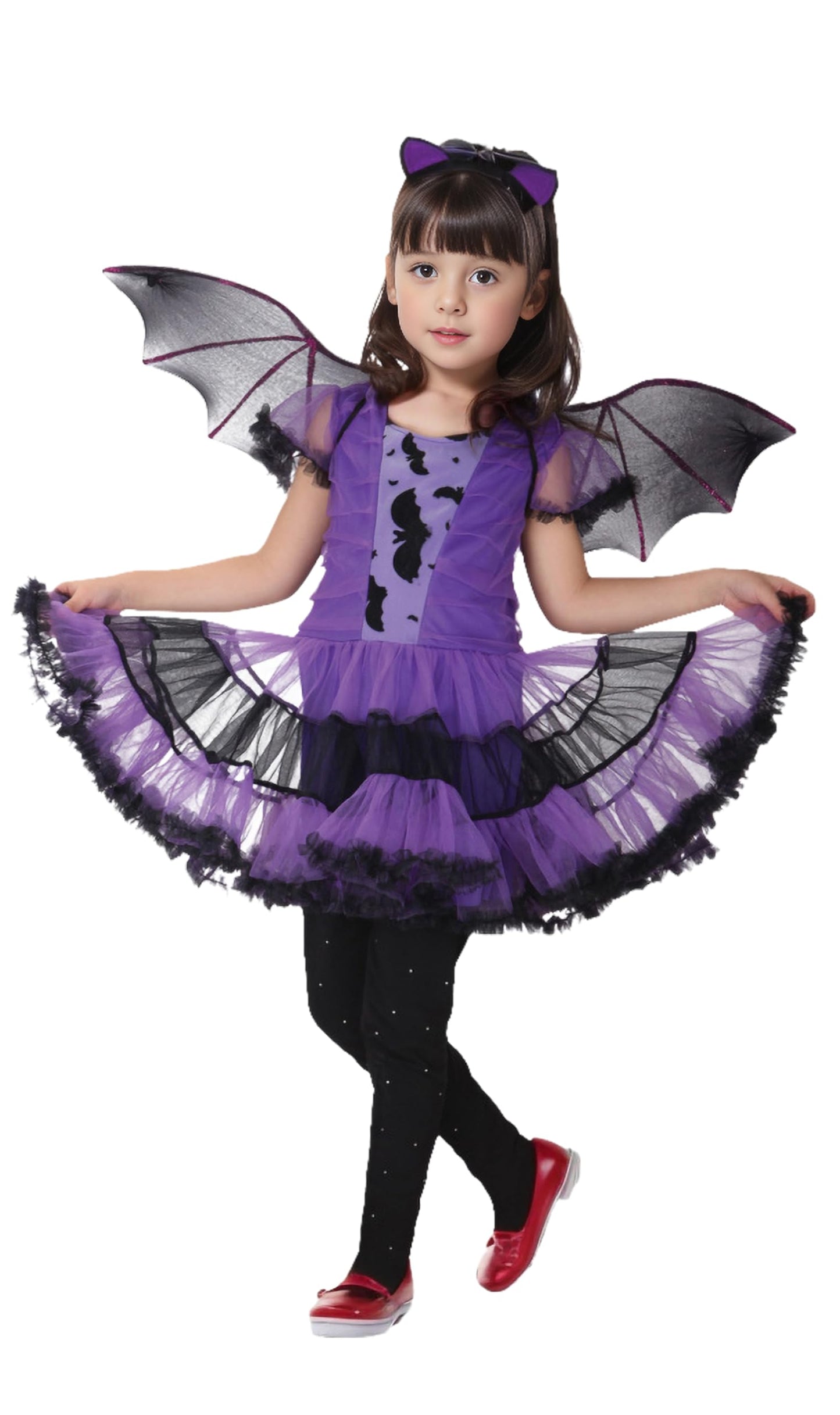 Eozy Girls Bat Vampire Costume Kids Halloween Clothes Animal Cosplay Purple Dress (4-6 Years)