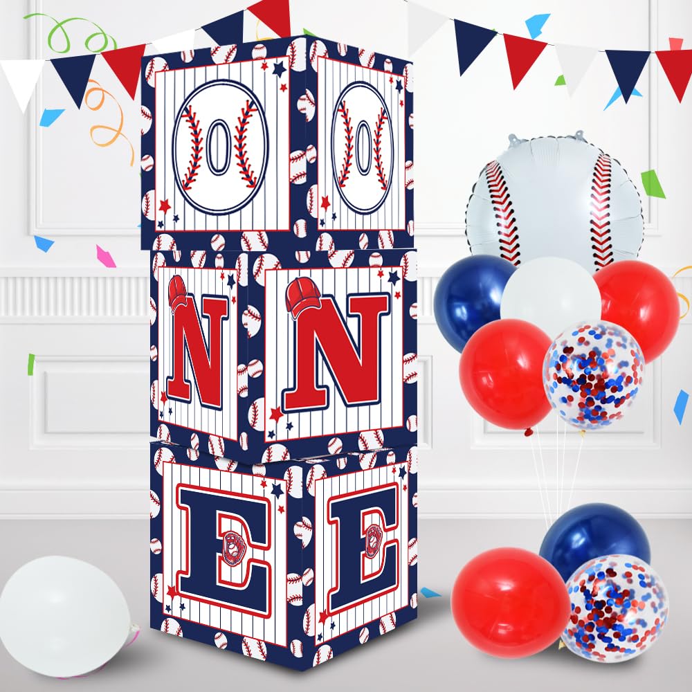 Toniful 1St Birthday Baseball Decoration One Boxes With Baseball Balloons, 1St Birthday Decorations,One Year Old Birthday Decora