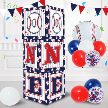 Toniful 1St Birthday Baseball Decoration One Boxes With Baseball Balloons, 1St Birthday Decorations,One Year Old Birthday Decora