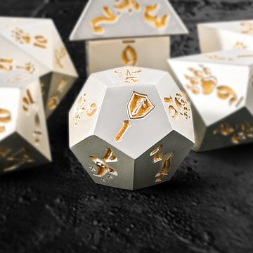 Banloga 7Pcs Metal Dice Set For Dungeons And Dragons,Class Icons Dice,Role Playing Board Games Accessories (Copper)