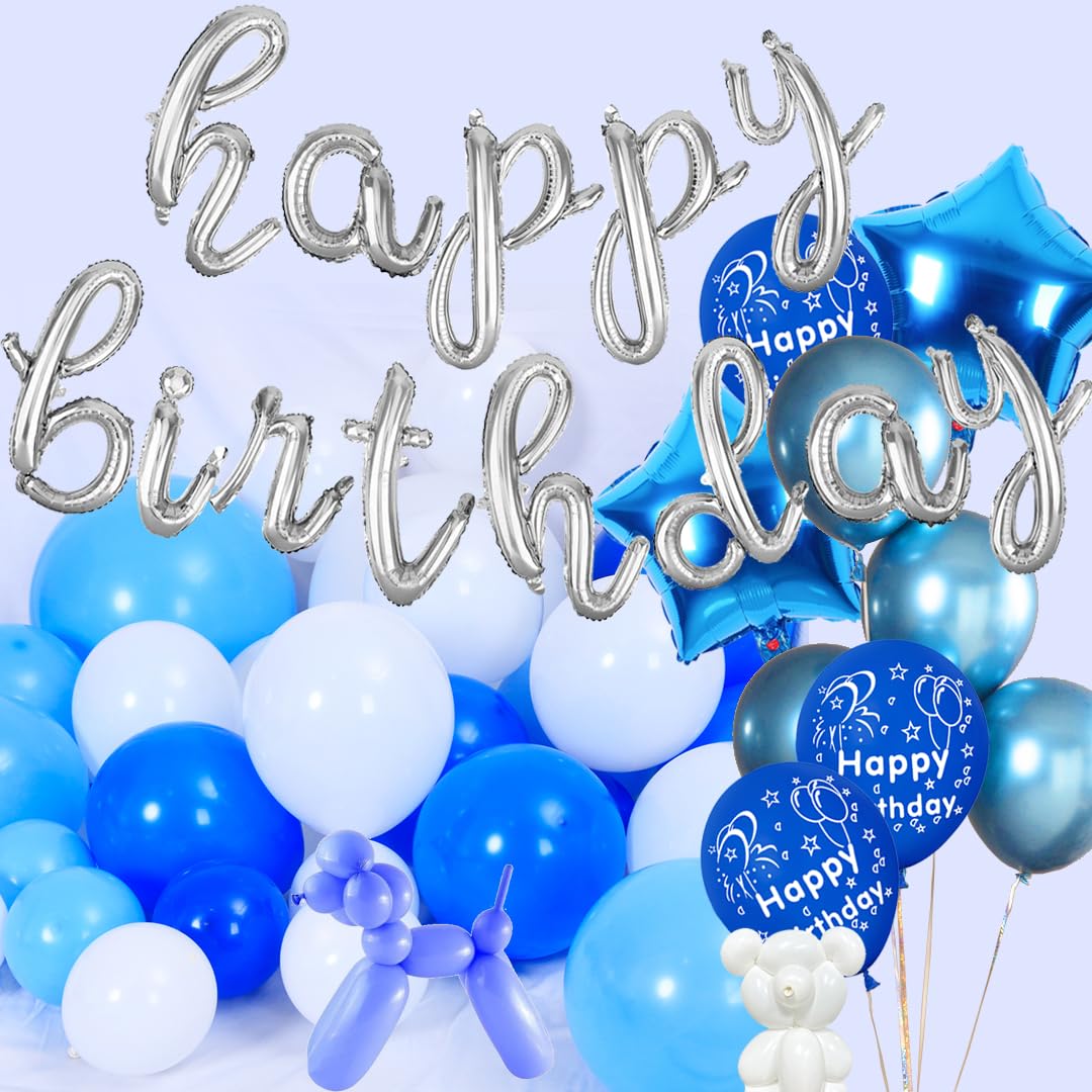Happy Birthday Banner Script Silvery Letter Sign Foil Mylar Balloon For Birthday Party Decoration