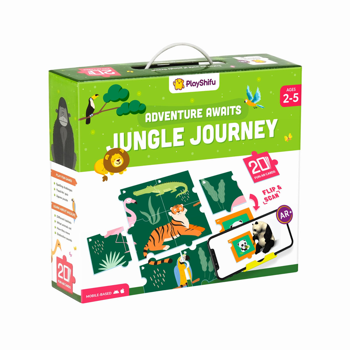 Shifu Play 20 Wild Animals Flashcards For Kids  Boost Problem Solving Skills With 4D Educational ArPowered Stem Fun Learning, 