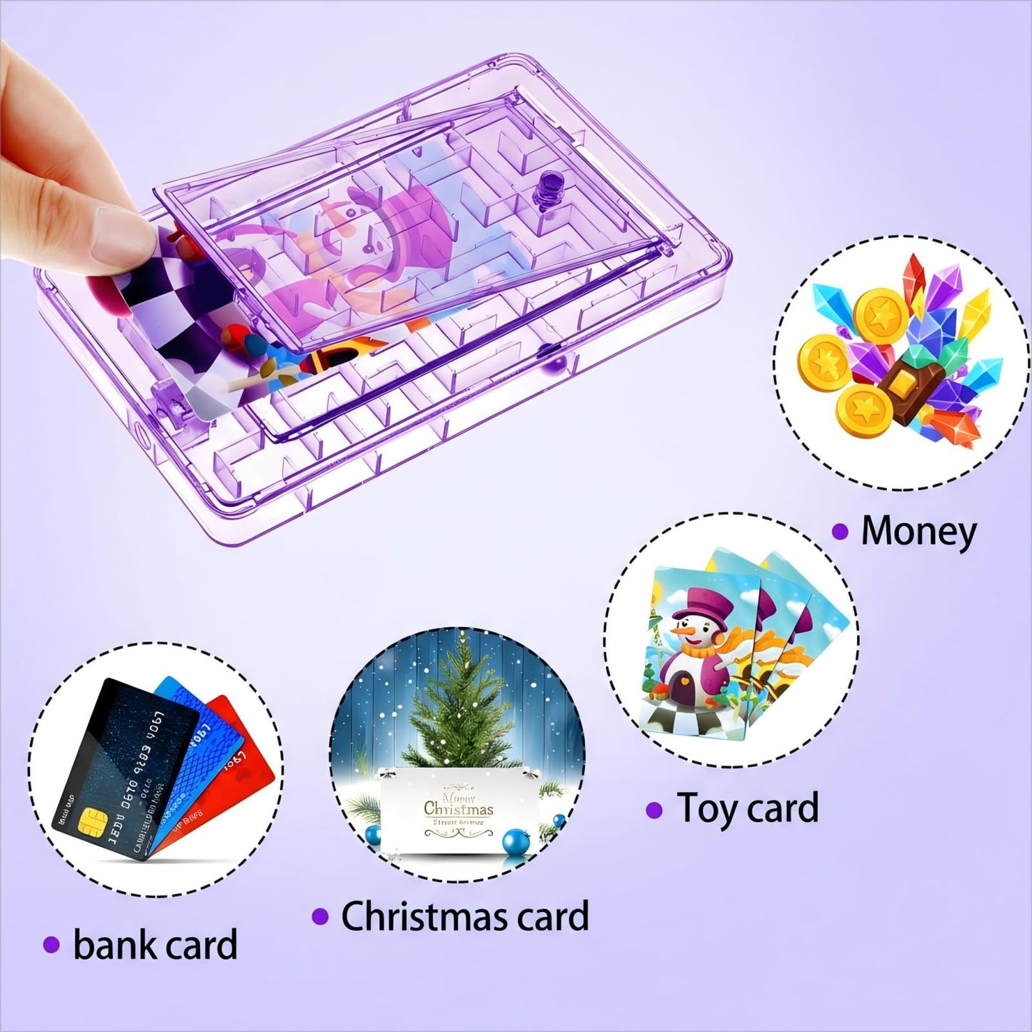Skylety 5 Pcs Money Puzzle Box Gift Card Box Plastic Puzzle Card Holder Fun Maze Intellectual Pinball Machine Game for Teens and mature-themeds Birthday Party Favors(Purple)