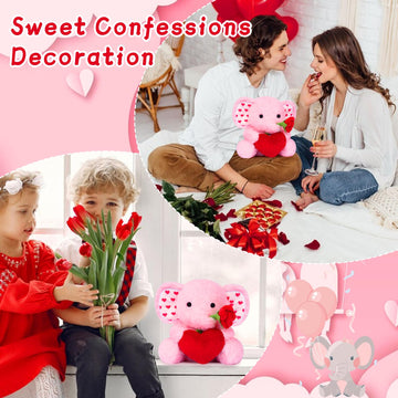 Jizwpoom Valentines Plush - Elephant Stuffed Animals For Kids, Cute Pink Heart Elephant Plush Toy For Holiday, Valentines Day Gi