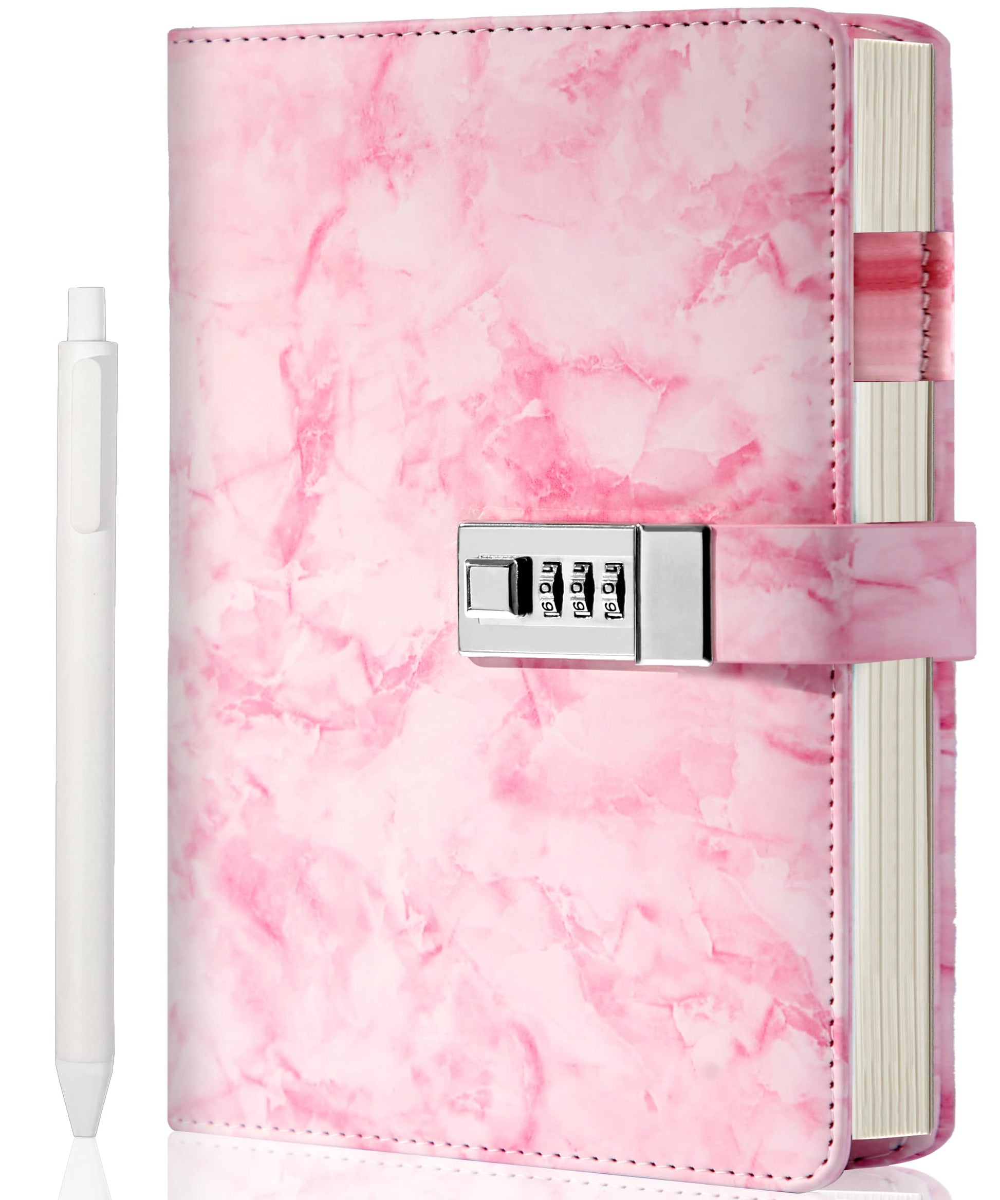 Cagie Marble Diary With Lock For Girls And Women, Waterproof Journal With Lock 192 Pages Secret Girls Locked Diary With Pen, Password Locked Journals For Teen Girls, A5 Pink