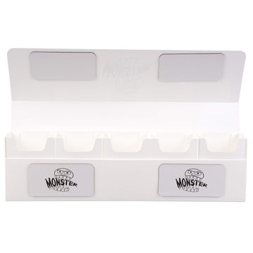 Monster Protectors Magnetic Five Deck Box - White, Holds 375 Gaming Tcgs, Self-Locking Closure, Compatible W Standard & Smaller Size Gaming Trading Cards, Removable Construction