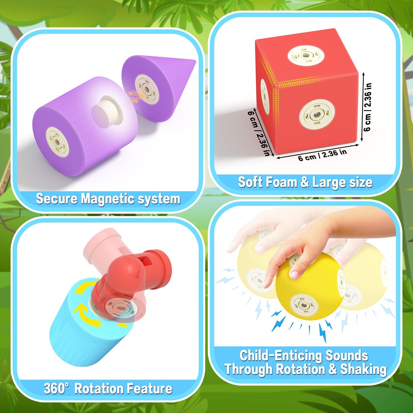 Lamvol Foam Magnetic Blocks, Sensory Bath Toys Building Blocks for Toddlers 1-3, Travel Outdoor Preschool Montessori Toys for Ki