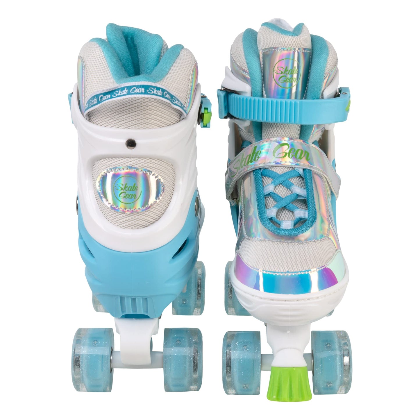 Skate Gear Rainbow Adjustable Light Up Inline/Quad Roller Skates For Girls And Boys (Blue - Quad, Large)
