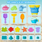 Beach Toy Sand Toy Set for Kids Silicone Foldable Sand Bucket with Summer Mesh Bag, Shovel, Rake, Watering Can, Animal and Castl