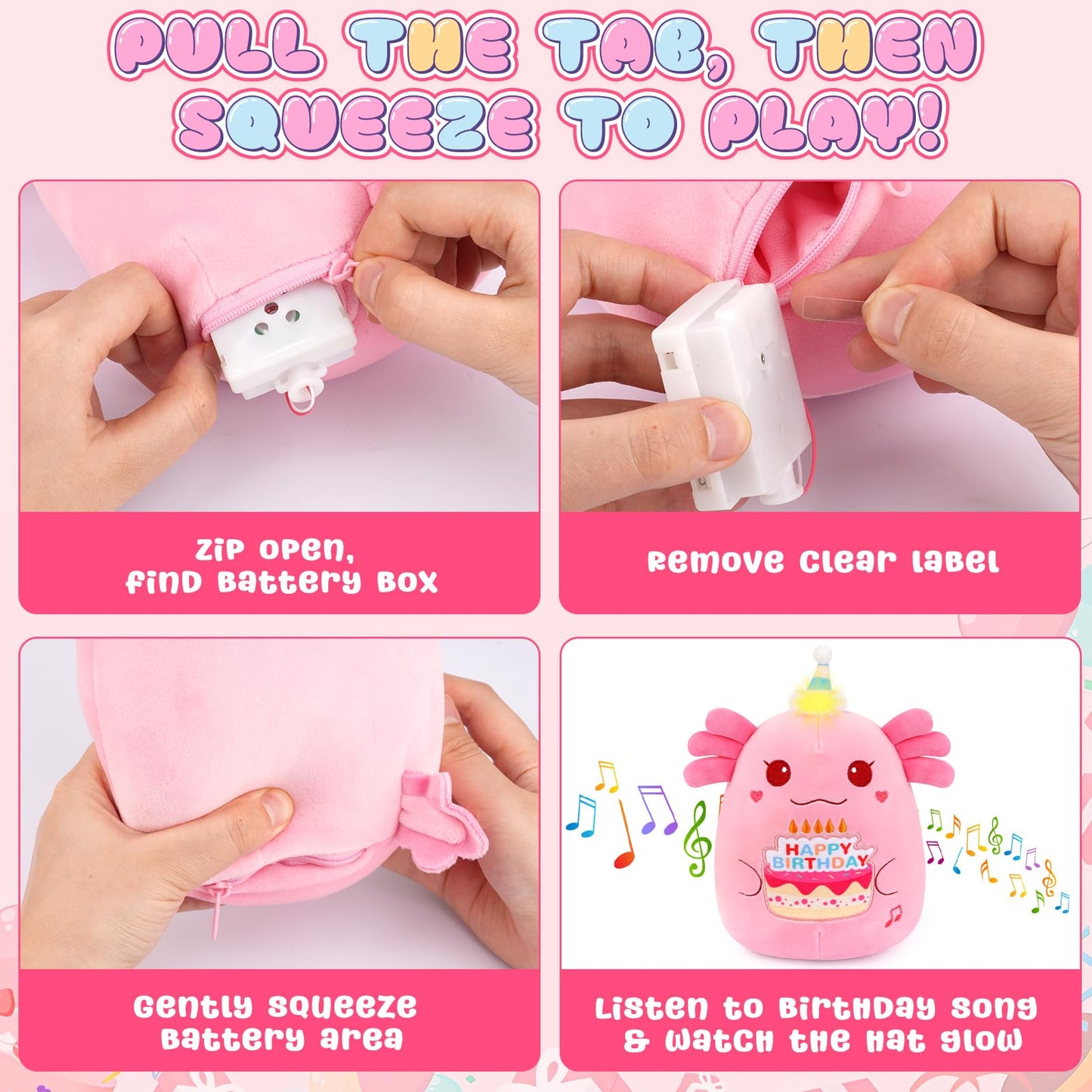 Prewplam Axolotl Plush Toy - 8" Pink Singing & Glowing Stuffed Animal, Birthday Gift for Kids, Model CGZ-SRRY-D