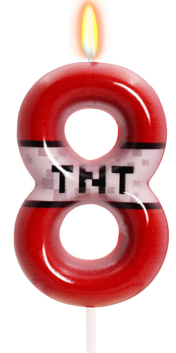 TNT Themed Birthday Candles for Boys Girls, Craft Pixels Cake Topper, Kids Themed Birthday Party Supplies (Number 8-Red)