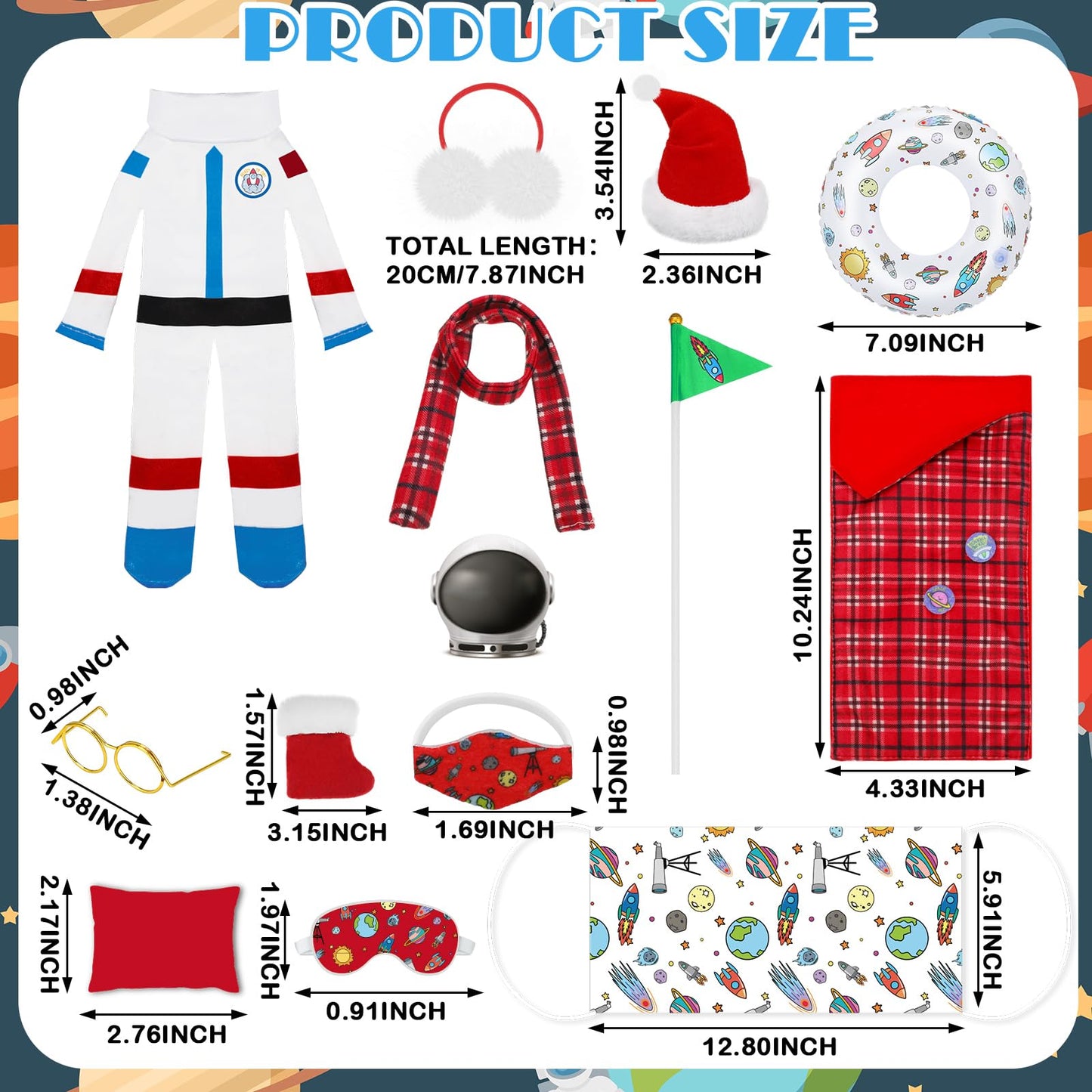 Kacctyen 19 Pcs Astronaut Themed Christmas Elf Doll Accessories Include Christmas Doll Sleeping Bag Astronaut Hat Suit Scarf Gla
