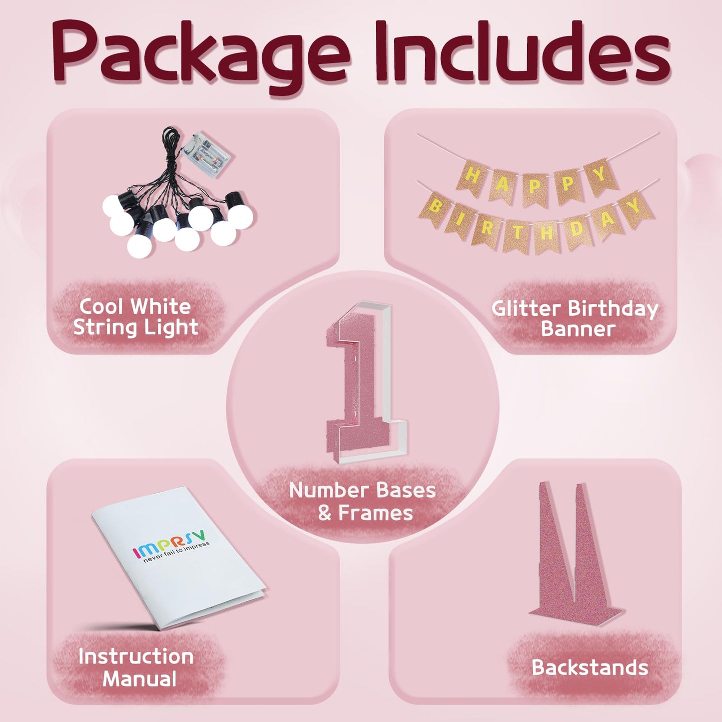 Marquee Numbers Pink 1St-Birthday Decorations: Large 3Ft Light Up Number Rose Gold First Birthday Decoration For Boy Girl One Ye