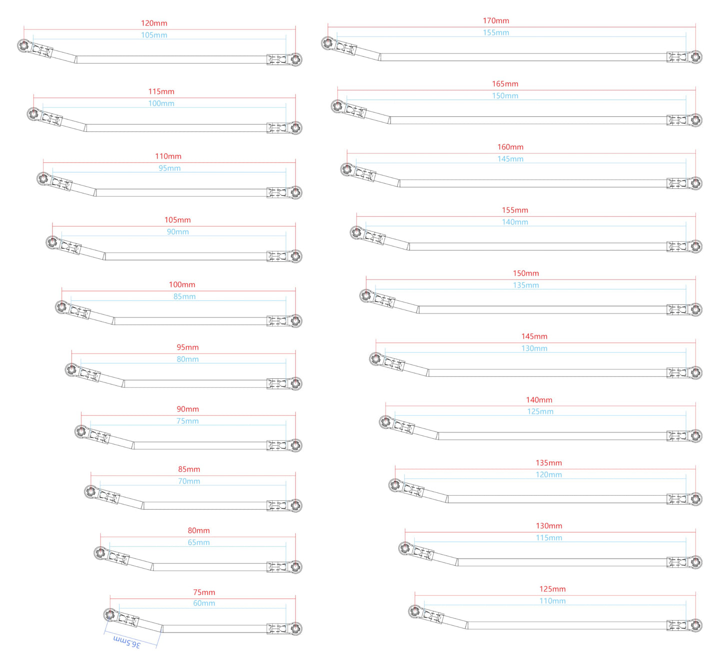 Meus Racing Trx4 Scx10 Links Titanium Link Rod Linkage Kit For Traxxas Trx4/Axial Scx10/Tamiya Cco1/Redcat Gen8 Etc. (115Mm)