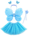 Lainlight 4 Pcs Butterfly Fairy Costume For Girls Kids Princess Cosplay Costume Set With Wings, Tutu Skirt, Wand For Girls 3-8 Y