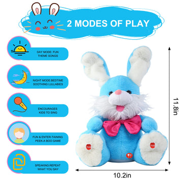 Miaodam Bunny Stuffed Animal, Children Songs & Lullabies Peek-A Boo Toys Repeats What You Say With Floppy Ears, Singing Stuffed Animals Birthday Gifts 6 7 8 9 10 12 Month 1 Year Old Boy Girl