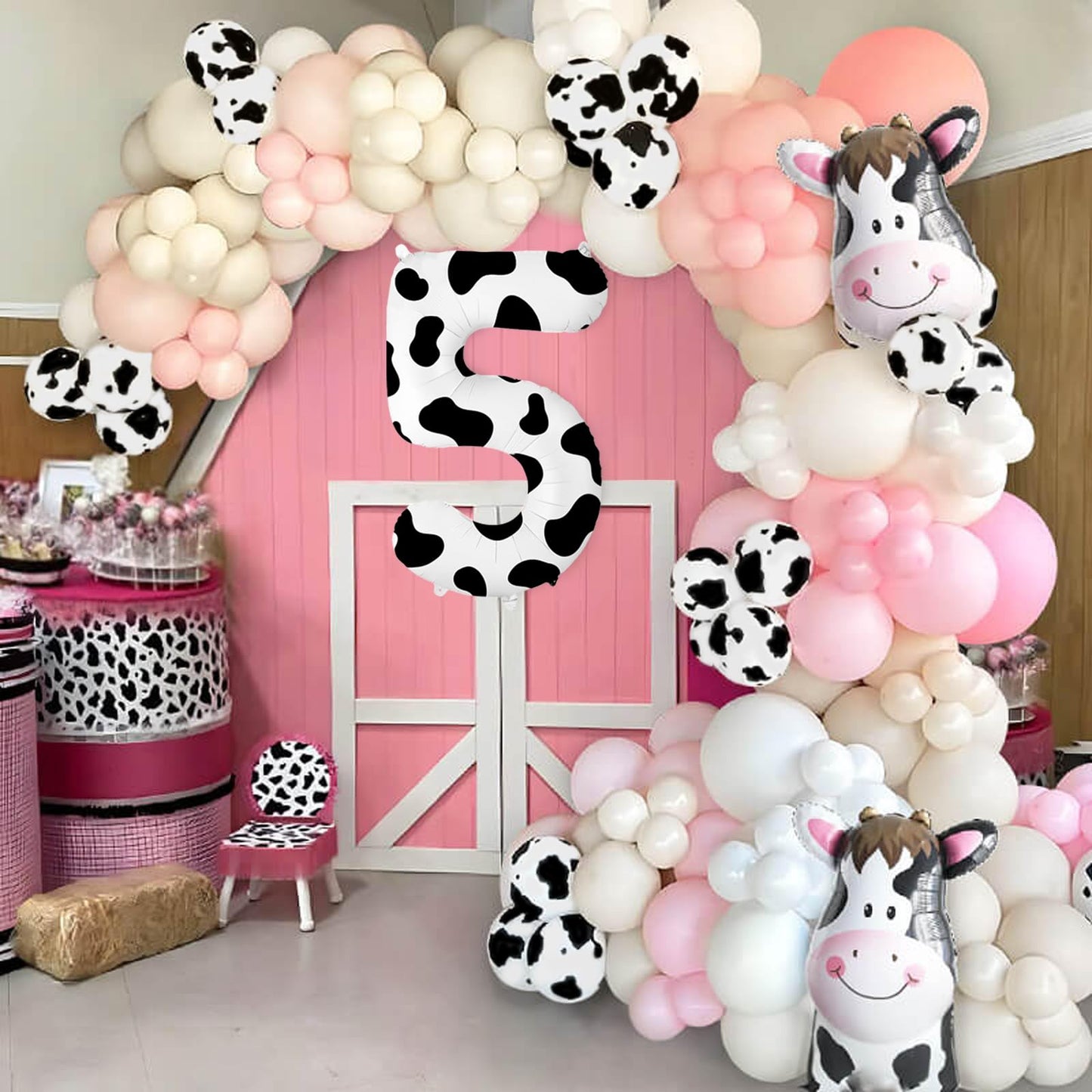 40 Inch Cow Print Balloon, Number 5 Balloons Cow Balloons For 5St Birthday Decoration, Large Cow Number Balloons For Western Par
