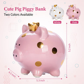 Yjnsft Piggy Bank For Girls, Small Ceramic Toddler Money Saving Bank For Boys, Porcelain Decor Coin Box, Little Decoration Pig Money Container, Unique Birthday Christmas New Year Gift For Kids (Pink)