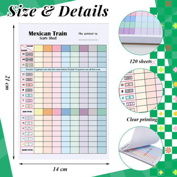 Halloscume Mexican Train Score Pads - 120 Sheets, Colorful Chicken Foot Design, 8 x 5.5 inches, Paper, Model YUU-Halloscume-3015