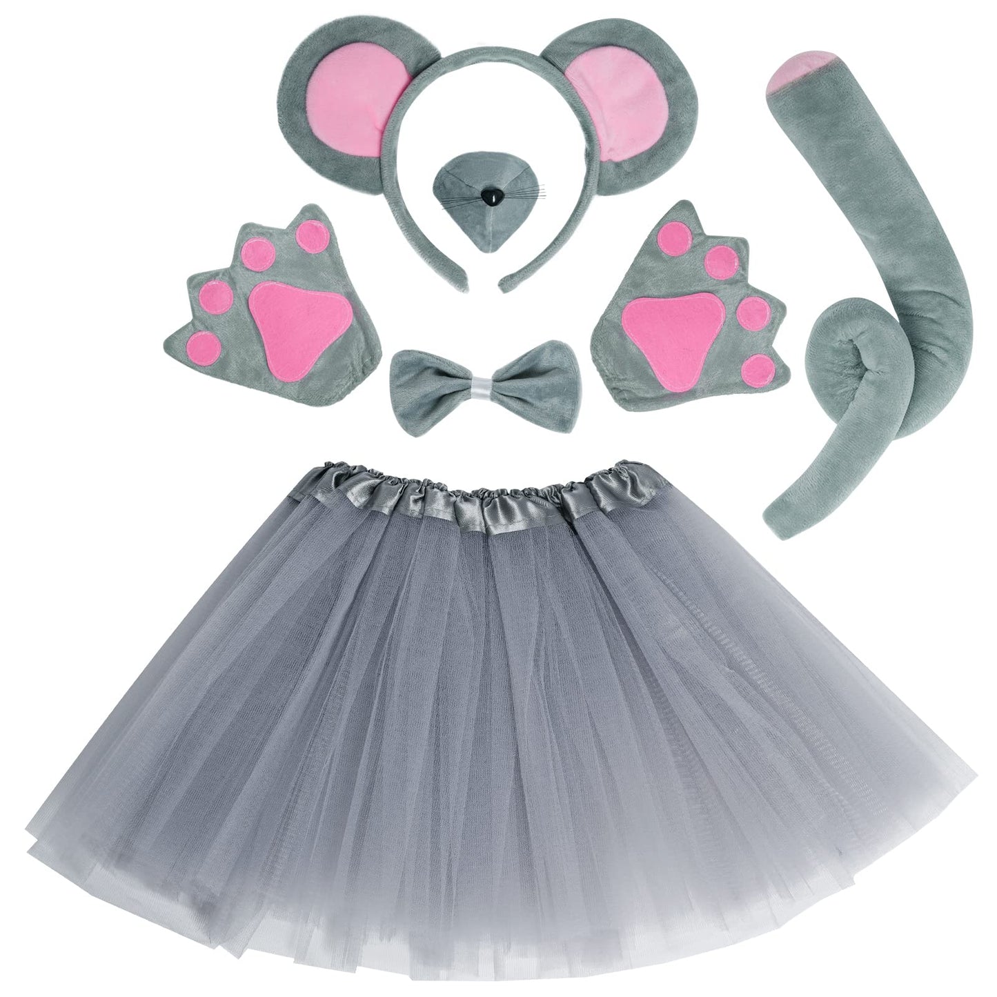 Dxhycc Mouse Costume Set Mouse Ears Headband Nose Bow Tie Tail Paws Tutu Skirt For Kids Girls Boys Halloween Costume Cosplay Party