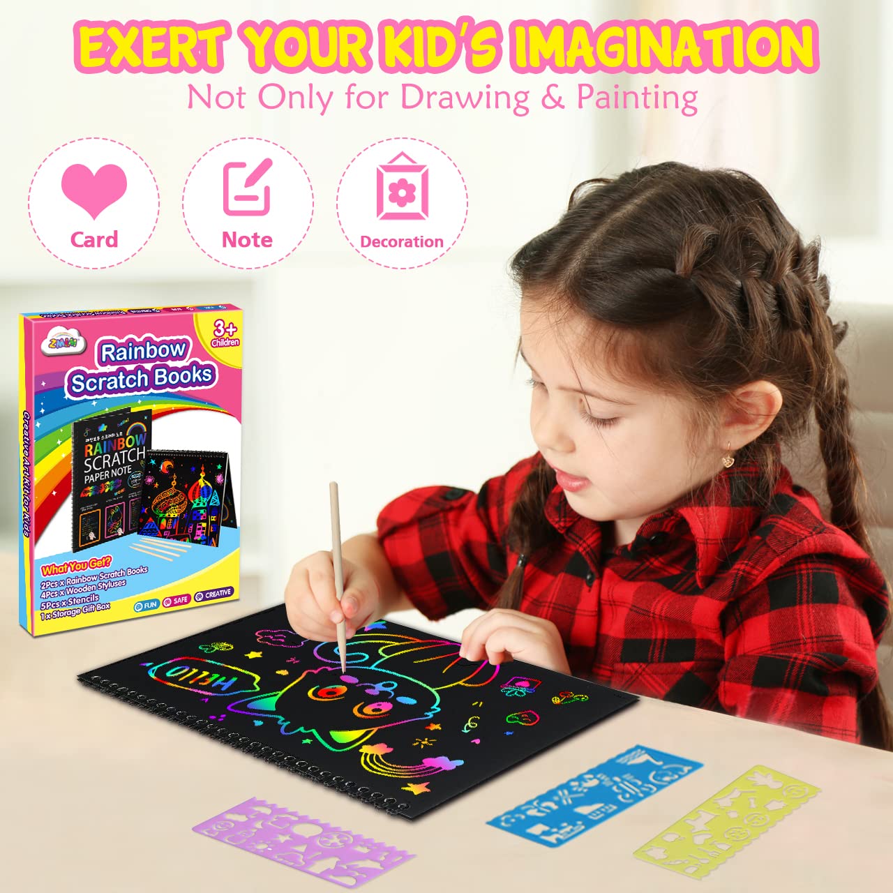 ZMLM Rainbow Scratch Notebooks for Kids: 2 Packs Art-Craft Scratch Off Notebooks Kits Magic DIY Paper Supplies Toy for 3 4 5 6 7