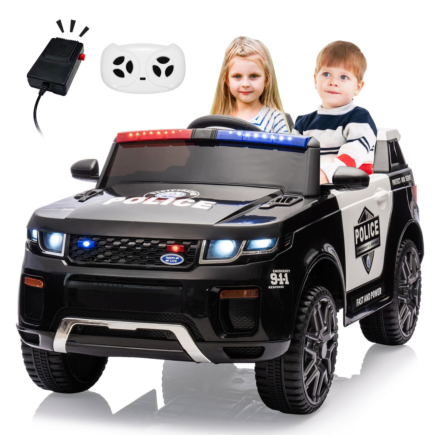GarveeLife 12V Kids Ride On Police Car with Remote Control Electric Police Car for Kids 3-8 Toddlers Ride On Police Car Toy with