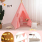 Xiaowantong Kids Teepee Tent With Lights & Carry Bag, Natural Cotton Canvas Toddler Play Tent For Girls & Boys, Washable Foldable Indoor/Outdoor Teepee