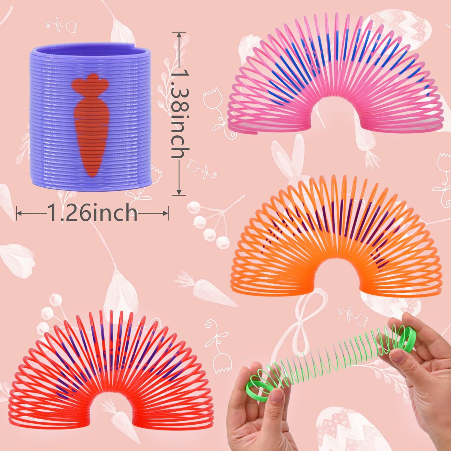 Howzcci 24 Pcs Easter Mini Coil Springs Toys Magic Spring Toys with 24 Pcs Plastic Easter Eggs for Kids Boys Girls Easter Basket