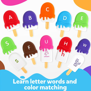 Letters Matching Ice Cream Alphabet Learning Toys,Counting Animals And Color Sorting Set Preschool Learning Activities Stacking Toys,Upper & Lowercase Abc Game Montessori Toys Gift For 3+Year Old Kids